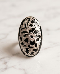 Oltu Taşlı Elişi Tasarım (4.5 cm)Oval Büyük Boy Gümüş Yüzük