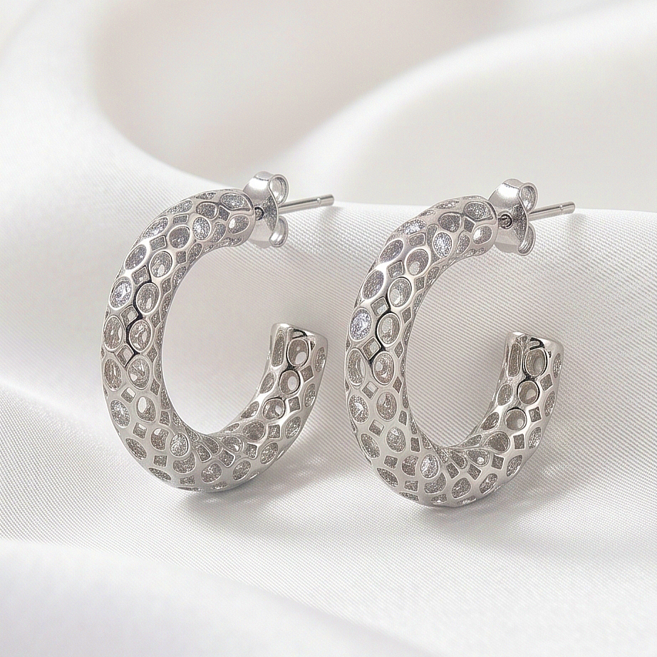 Swarovski Taşlı İthal Altın Rodajlı Gümüş Halka Küpe