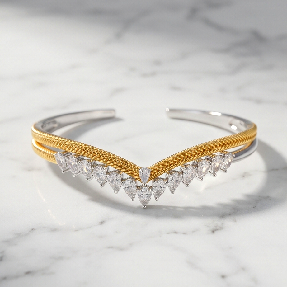 Swarovski Taşlı Altın Rodajlı Tasarım Bilezik