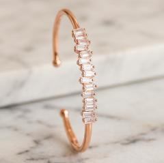 Swarovski Bagety Taşlı Rose Altın Kaplamalı Gümüş Bilezik