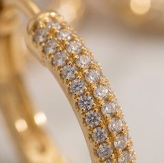 Swarovski Taşlı, Altın Kaplamalı Tamtur Halka Gümüş Küpe
