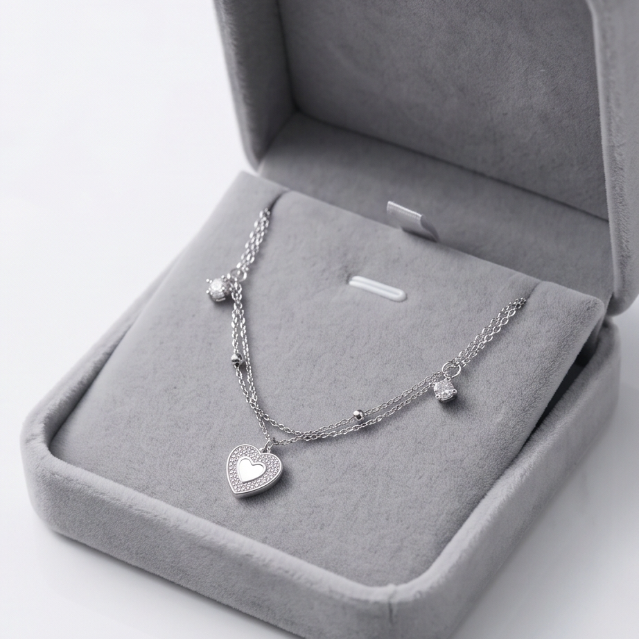 Kalp Model Swarovski Taşlı Gümüş Halhal