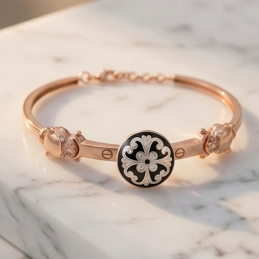 Cartier Model Oltu Taşlı Rose Gümüş Tasarım Bilezik