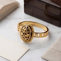 Oltu Taşlı Gold Altın Kaplamalı Tasarım Gümüş Bilezik