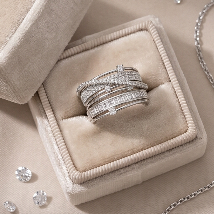 Swarovski Bagety Taşlı Altın Rodajlı Gümüş Yüzük
