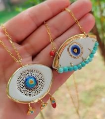 Özel Tasarım Gümüş Üzeri Gold Kaplama Nazar Kolye