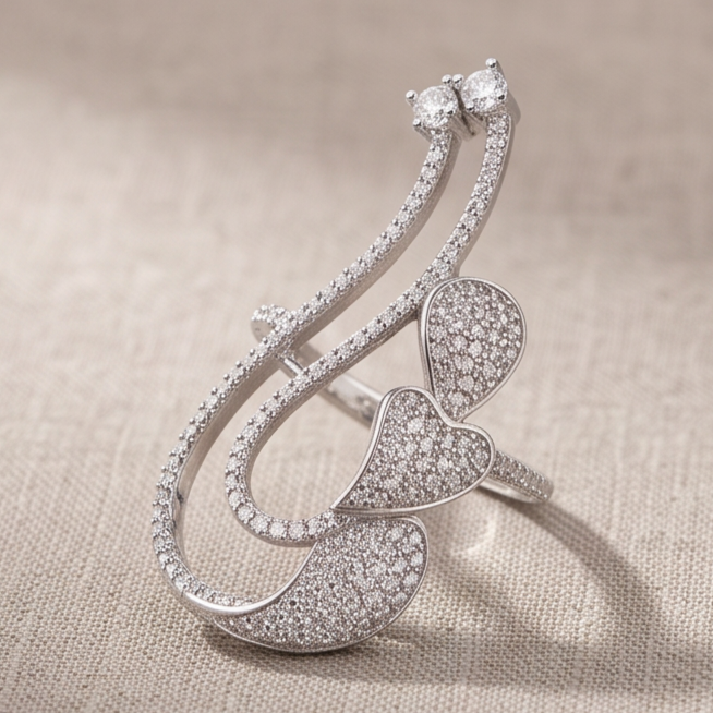Swarovski Taşlı Altın Kaplamalı İthal Gümüş Yüzük