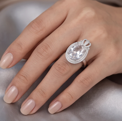 Swarovski Taşlı Altın Rodajlı ithal gümüş Yüzük