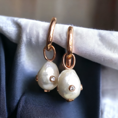 Barok incili,Rose Altın kaplamalı Gümüş İthal Küpe