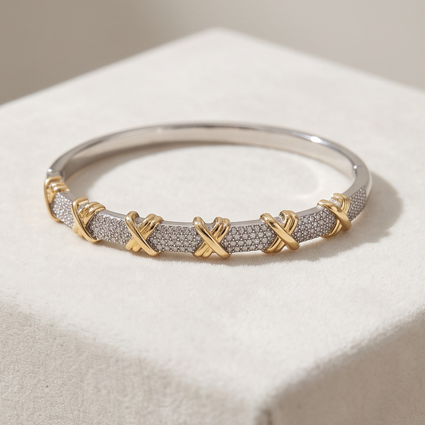 14 K Xuping,Kararma yapmayan zirkonyum  Taşlı Çelik Bilezik